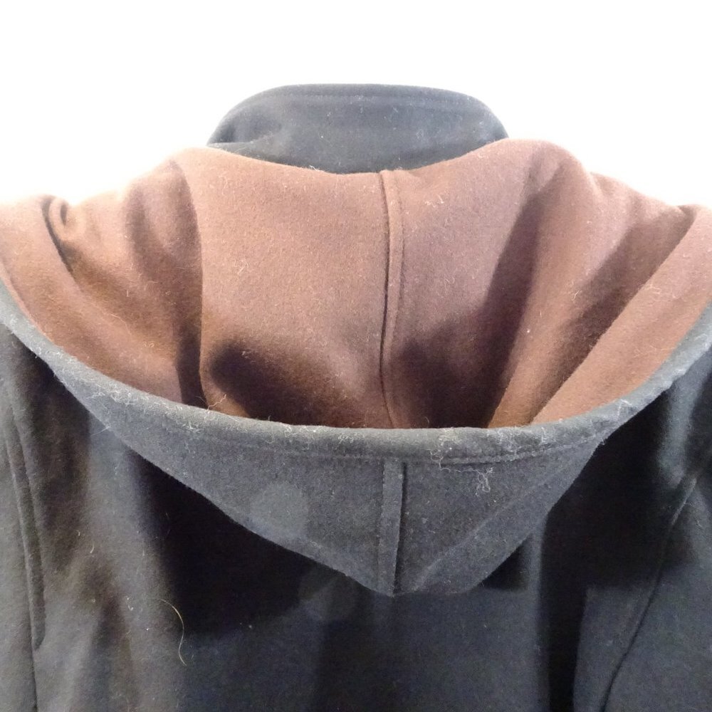 90's HERMAN KAY Bib-Jacket Wool-Blend Coat Winter Hood Size 8P Black Brown - Picture 7 of 8